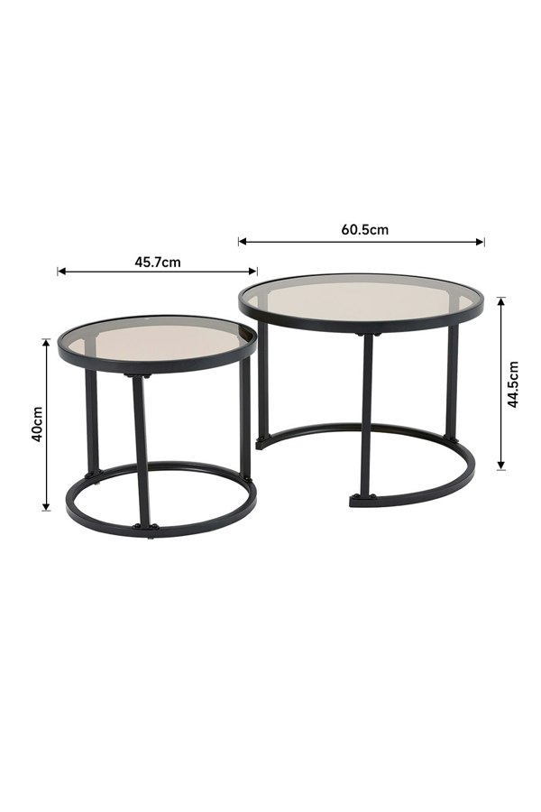 Living and Home Tea Glass Round Nesting Coffee Table Set of 2