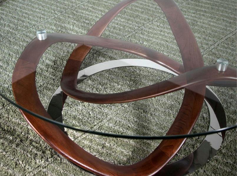 Angel Cerdá Round coffee table tempered glass, walnut and chrome-plated steel 2064