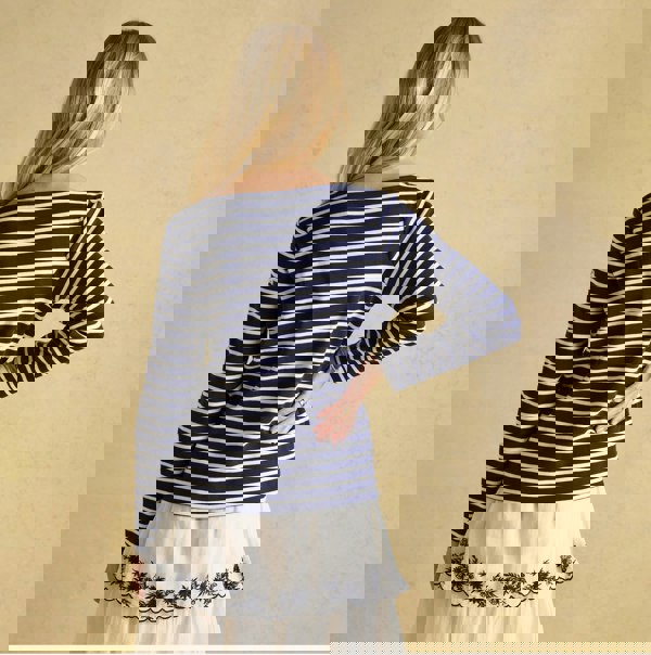 Joules HARBOUR Boat Neck 100% Cotton Breton Top Navy/White Stripe