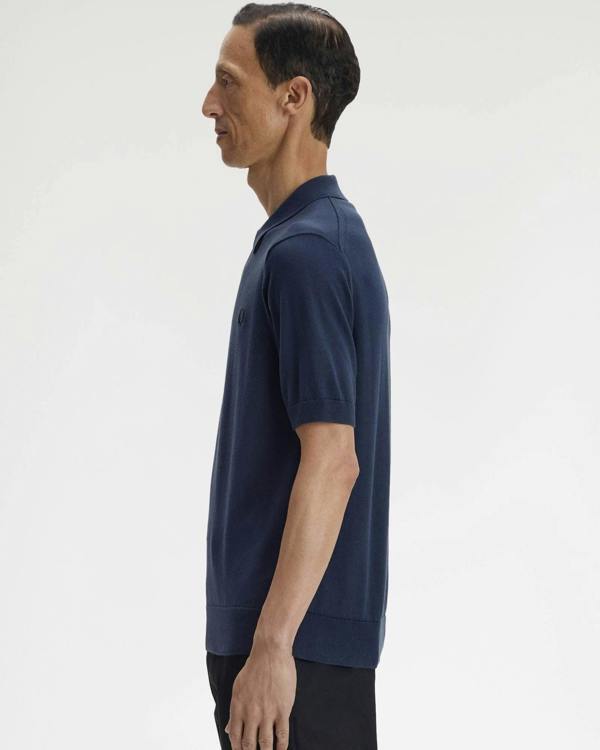 Fred Perry Mens Cotton Knitted Shirt - Dark Airforce 738 | CHO | Designer Mens Short Sleeve Polo Shirts