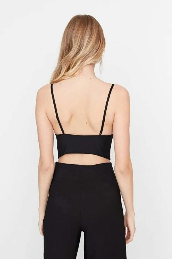 WOVCOR Crop Woven Lace Bustier with Lining and Hooks
