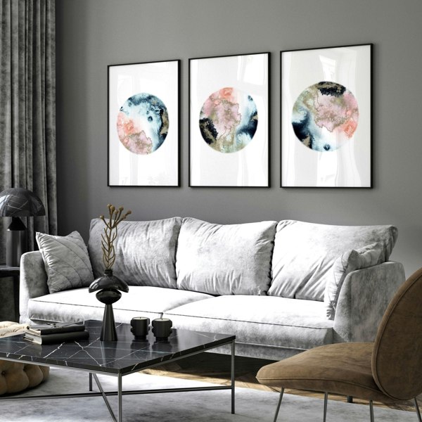 Phases of the moon print | set of 3 wall art for living room