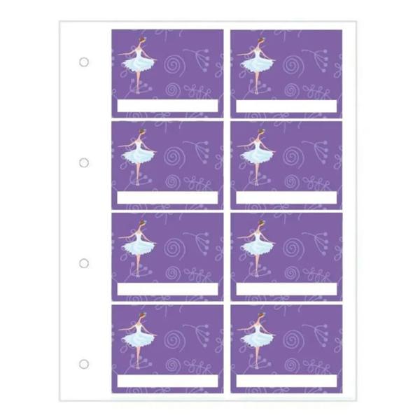 Lavender ballerina stickers with white swirls in Proud Moments medal case