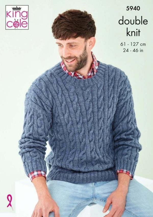 King Cole Pricewise DK Knitting Pattern 5940, Sweaters for Kids, Teenagers, Men, 24 - 46 Inches