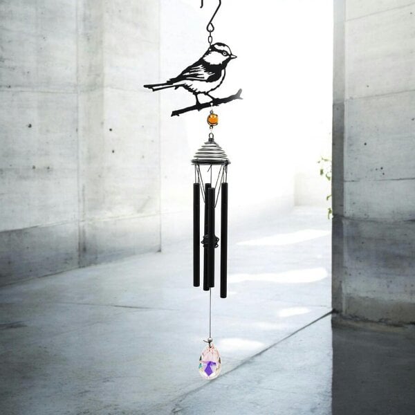 EDH Door Hardware Silhouette Blue Tit Wind Chime – Black, 58cm x 14cm x 6cm | Elegant Hanging Bird Chime for Garden, Patio & Home |  Outdoor Décor