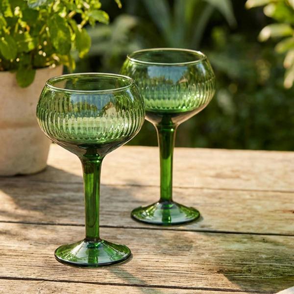 Culinary Concepts Set of Two Line Cut Emerald Martini Glasses
