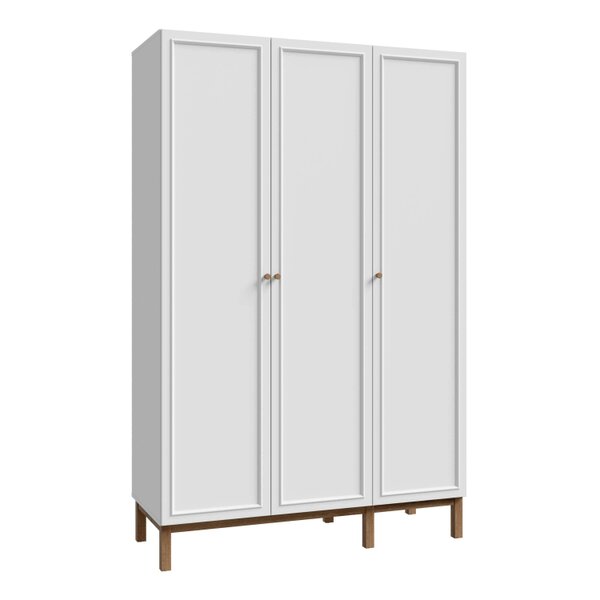Wyld Haus Basel Light Grey and Oak 3 Door Wardrobe with Shelves Drawer and Hanging Rail