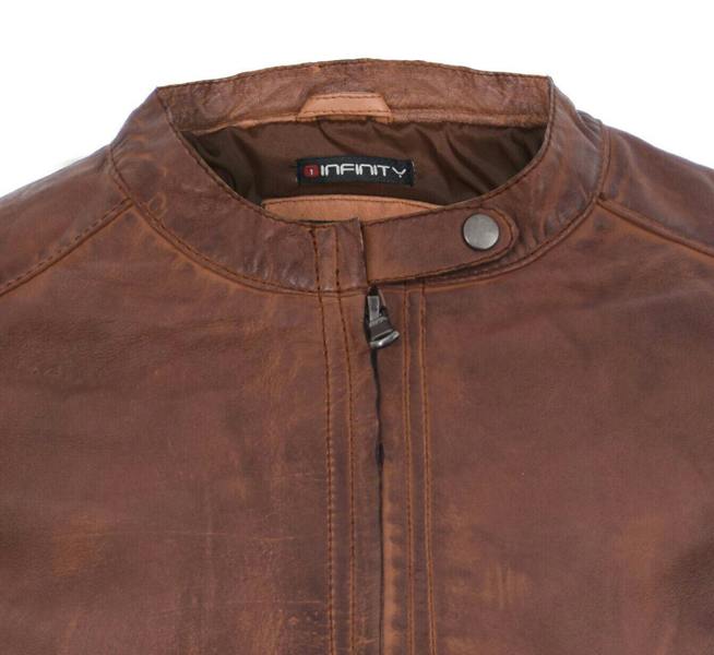 Infinity Leather Womens Tan Leather Biker Jacket-Prague