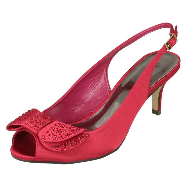 Anne Michelle Ladies Anne Michelle Mid Heel Peep Toe Diamante Bow Vamp Court Shoes