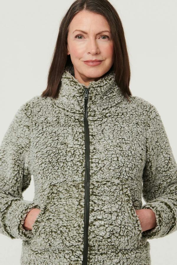 Khaki | Teddy Textured Relaxed Zip-Up Jacket