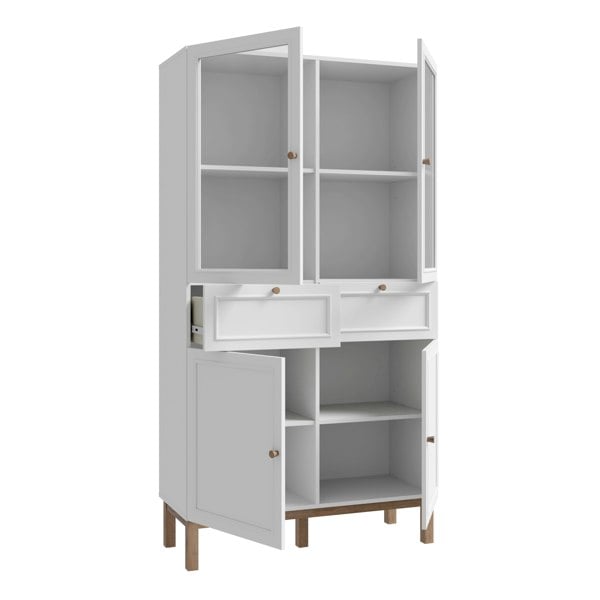 Furniture To Go Wensley Display Cabinet with 2 Doors 2 Drawers and 2 Glass Doors in Light Grey and Oak