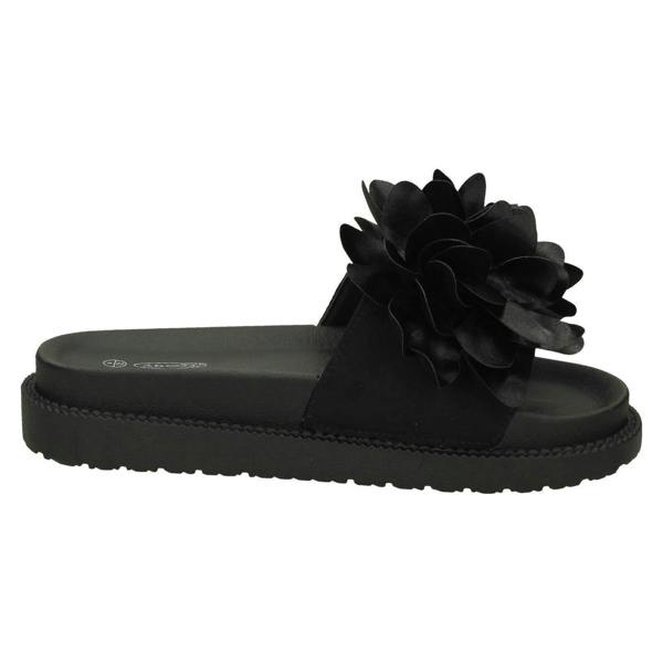 Spot On Ladies Spot On Flower Ruffle Vamp Sliders F10899