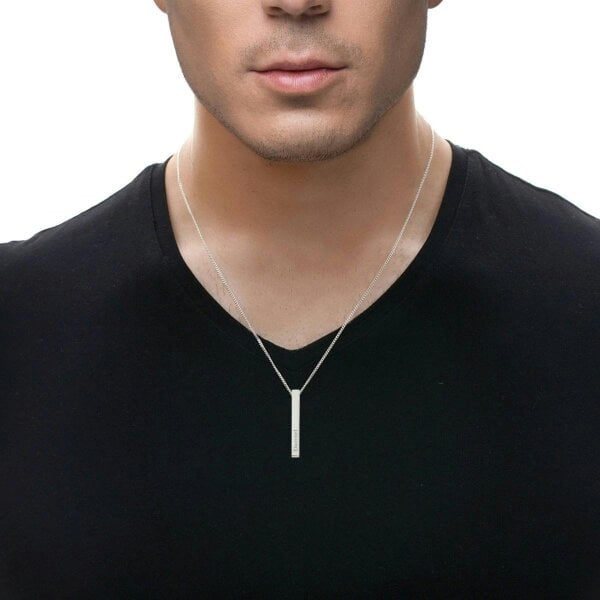 Christopher James of London Mens Silver 3D Engraved Bar Pendant Necklace