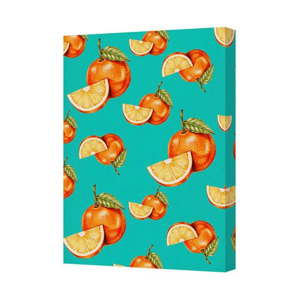 Benjamin Tate Design Vibrant Orange Citrus Canvas Art Print With Teal Background