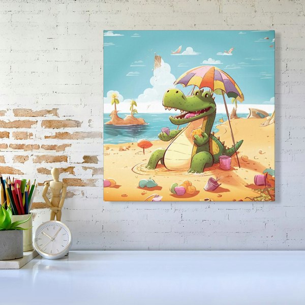 Warren Reed A Crocodile On A Beach Holiday Canvas