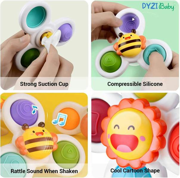 Dyzi Suction Cup Fidget Spinner - Sensory Bath Toy Kids Pack of 3