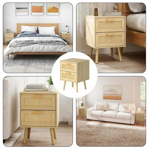 Levede Bedside Table Rattan 2 Pack Drawers Nightstand End Table Bedroom Bamboo