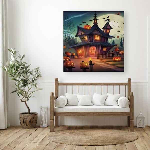 Warren Reed Spooky Halloween House Canvas