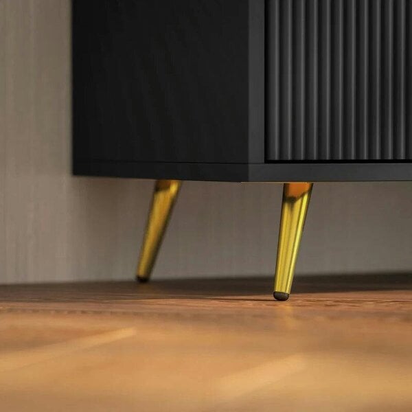 Modern TV Stand Cabinet for TVs up to 55", 2 Open Shelves & 2 Cabinets, Entertainment Centre - Cable Management for Living Room, Black