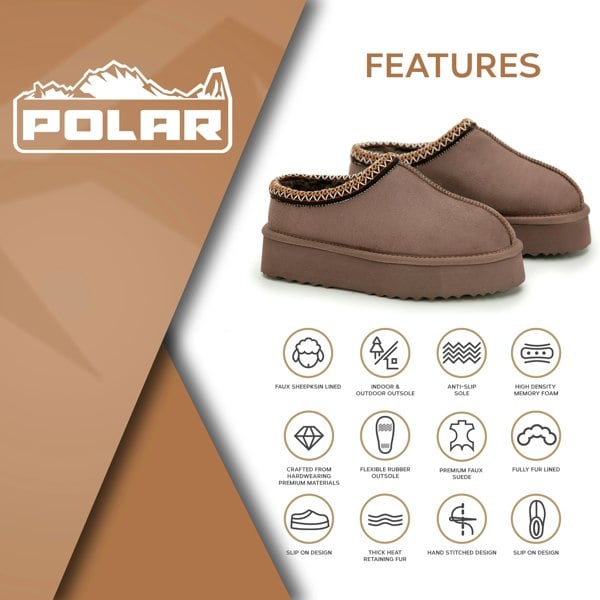 VIVA Mia: Women's Platform Sheepskin Lined Slip Ons Anti Slip Rubber Soles