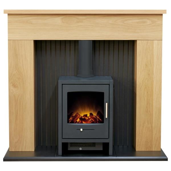 Adam Innsbruck Stove Fireplace in Oak with Bergen Electric Stove in Charcoal Grey, 45 Inch
