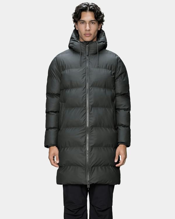 Rains Alta Long Unisex Puffer Jacket - 153 Dark Grey | CHO | Designer Unisex Padded Jackets