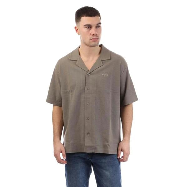 Boss Mens Logo Knitted Shirt - Beige - 
