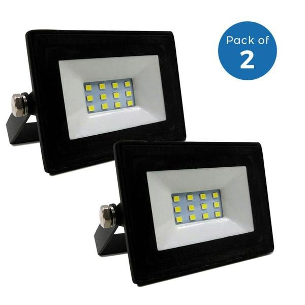 ENER-J 10W, Non PIR Slim Line Black Body Floodlight, 90 Lumens/Watt, 2 Years Warranty, 6000K (Pack of 2)