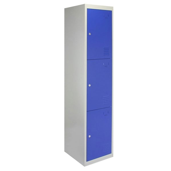 Monstershop Metal Storage Lockers - Three Doors, Flatpacked, Blue