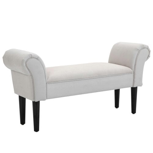 Wyld Haus Rosomi  Cream Upholstered Mid Century Entryway Bench With Armrests And Wooden Legs