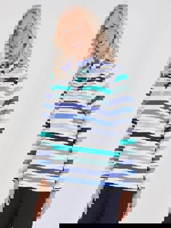 TIGI French Terry Striped Funnel Neck Top