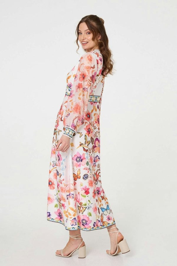 Pink | Border Print Empire Kimono Maxi Dress
