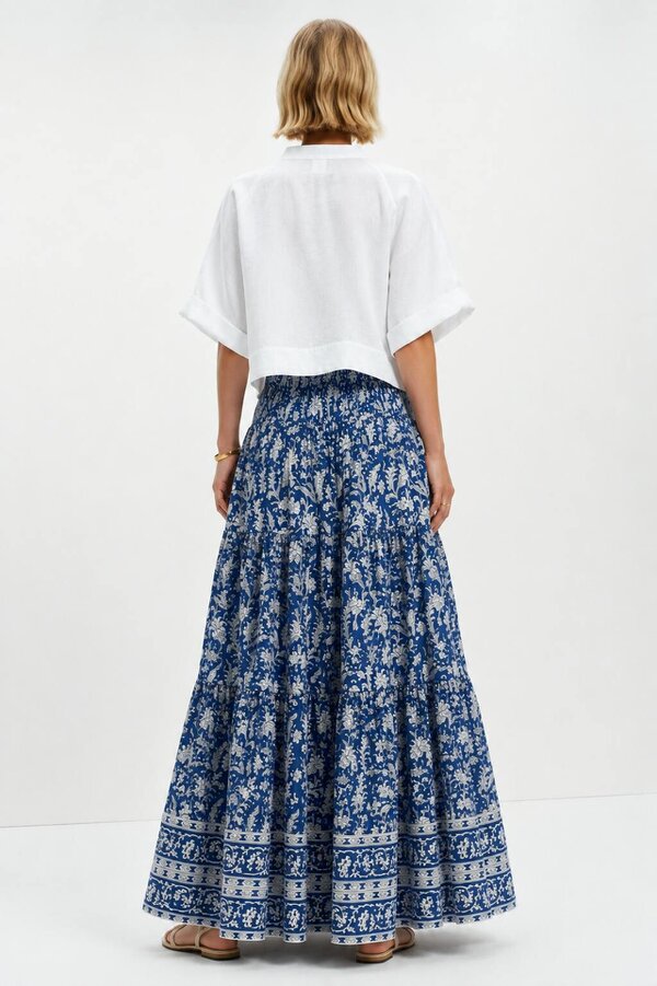 Blue Brianne Woodblock print skirt with border