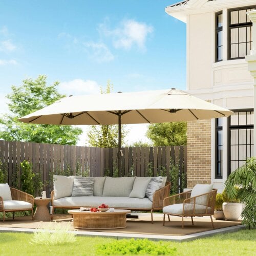 Outsunny 4.6M Garden Patio Umbrella Canopy Parasol Sun Shade w/o Base Green - White - With Base