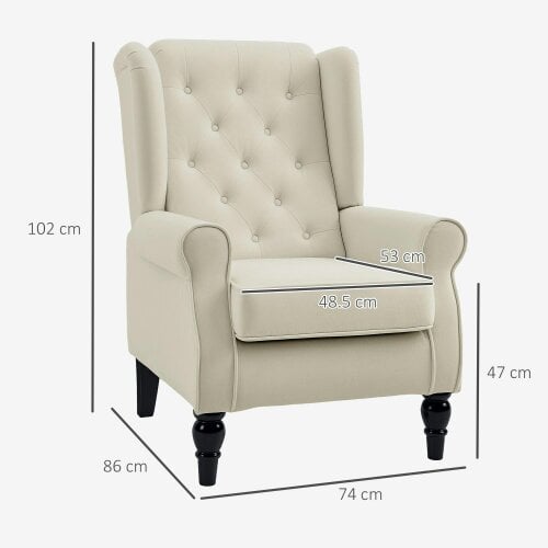 Wyld Haus Vipamo Fabric Cream White Wingback Accent Chair With Button Tufted Upholstery