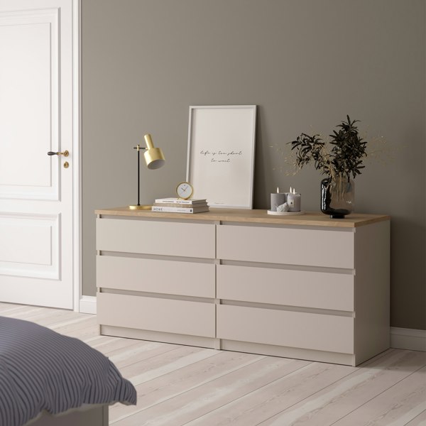 Furniture To Go Naia Wide Chest of 6 Drawers (3+3) in Cashmere Jackson Hickory