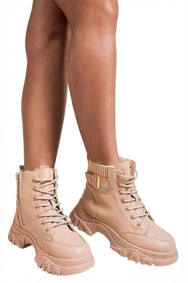 Clarissa Chunky Lace Up Platform Ankle Boots - Beige_wb