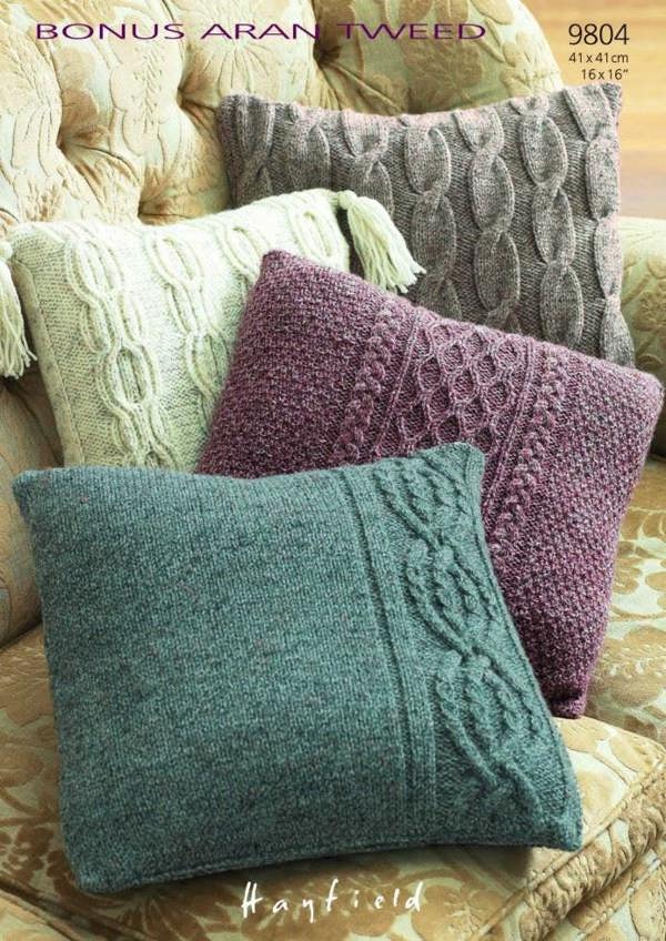 Hayfield Bonus Aran Knitting Pattern 9804, Cushions 16 x 16 Inches - Advanced