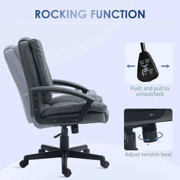 Dark grey mid-back office chair with recline base and cushioned seat