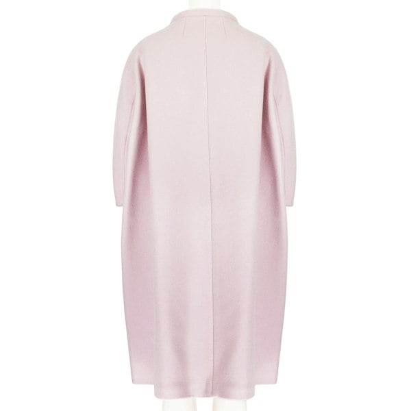 Jil Sander collarless cocoon coat in a luxurious pastel pink wool fabric