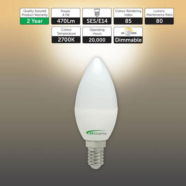 BELL Lighting Dimmable E14 LED Candle 4.7W Energy Saving Light Bulbs