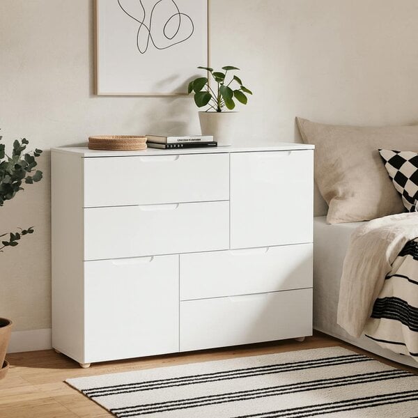 Wyld Haus Leipzig White Gloss Chest of 4 Drawers 2 Doors