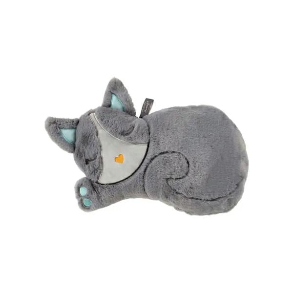 Cute gray kitty rapeseed heat pack with white face and orange heart
