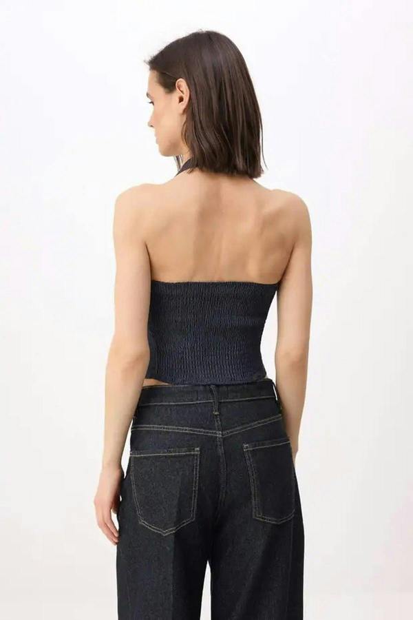 WOVCOR Halter Neck Extra Stretch Denim Blouse