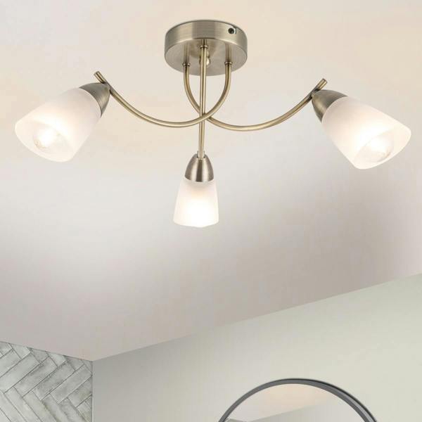 COSYLYTE Hallie Bathroom 3 Light Glass Ceiling Light - Antique Brass