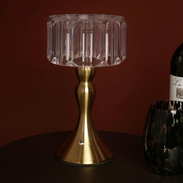 Hestia Crystal Effect USB Touch Table Lamp with Curved Bronze Base