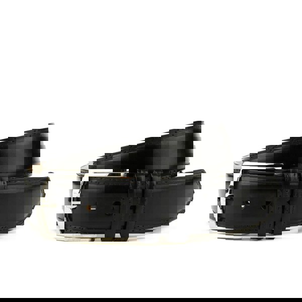 Embassy London James - Black - Men's classic black leather belt with silver colour buckle