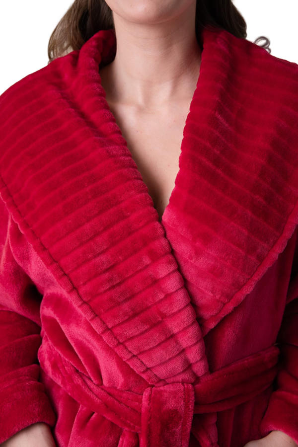 Camille Women's Supersoft Fleece Ribbed Collar Robe