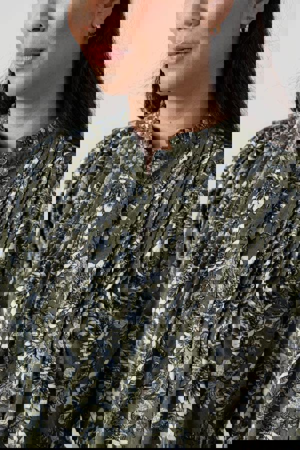 Lily & Me Flora Cotton Pincord Ditsy Print Blouse Moss