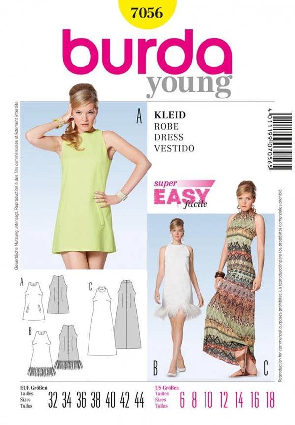 Burda Sewing Pattern 7056 Dresses For Women, Sizes: 6-18 - Easy